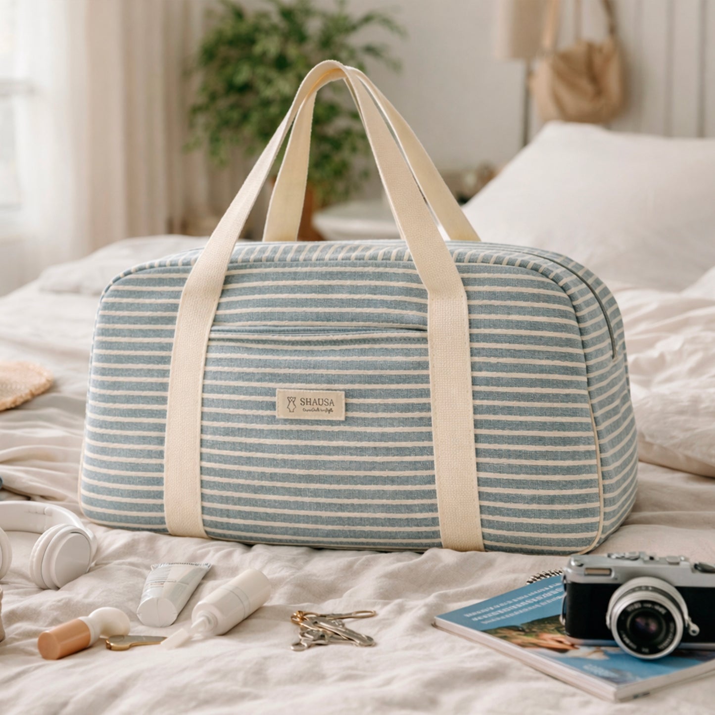 Bolso de viaje mujer rayas azul estilo marinero