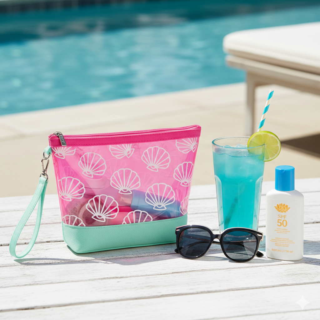 Neceser traslúcido conchas