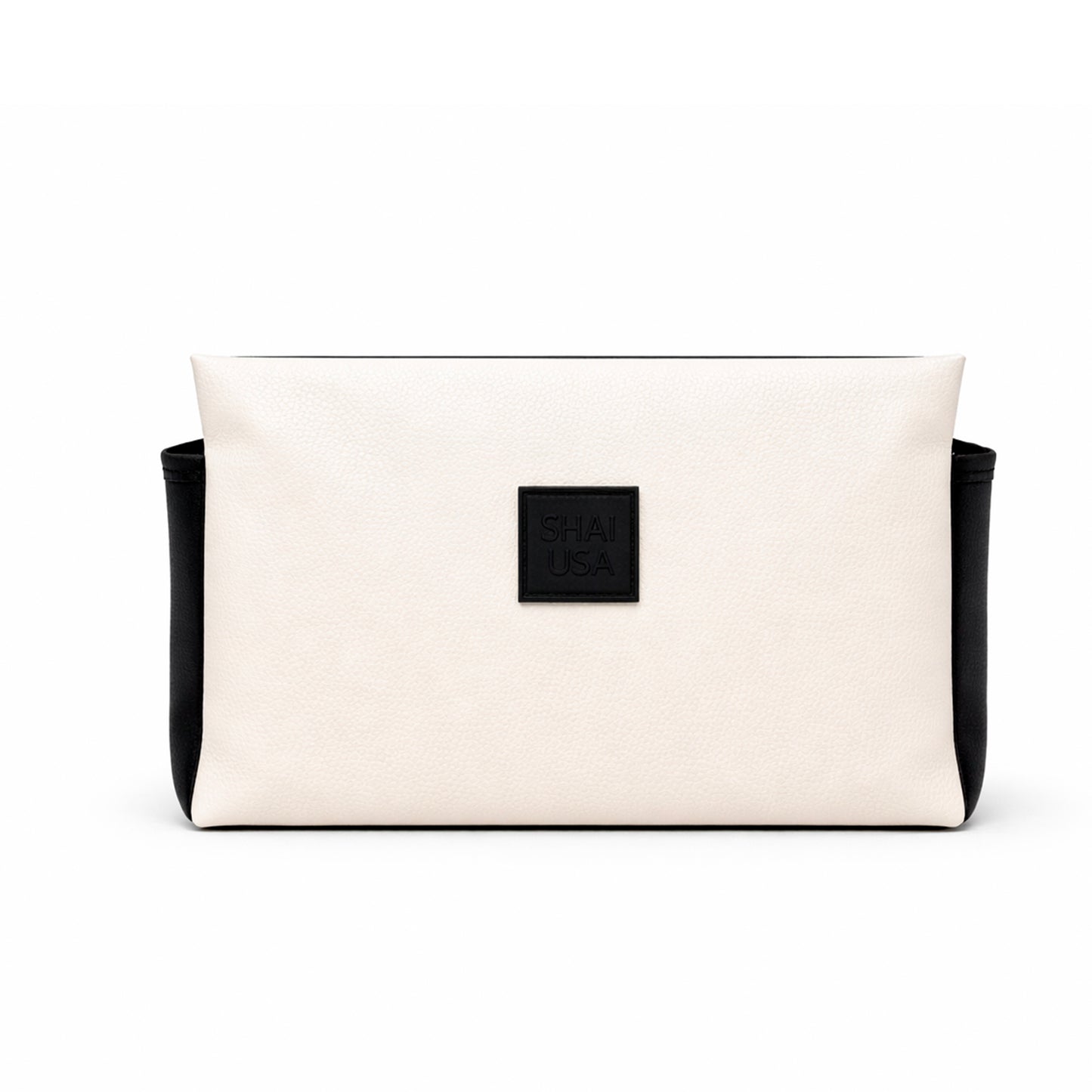 Neceser grande de polipiel blanco perlado y negro elegante