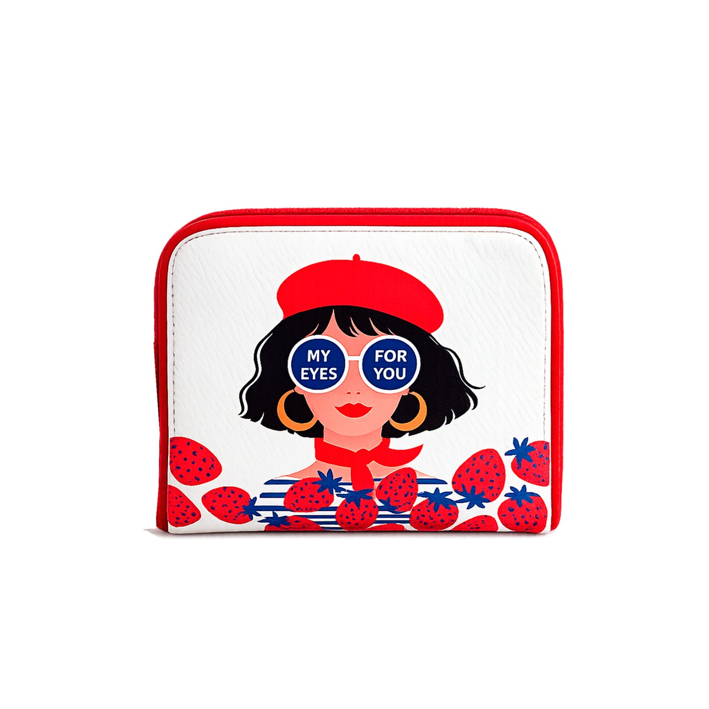 Neceser pequeño de polipiel ilustrado con chica y fresas