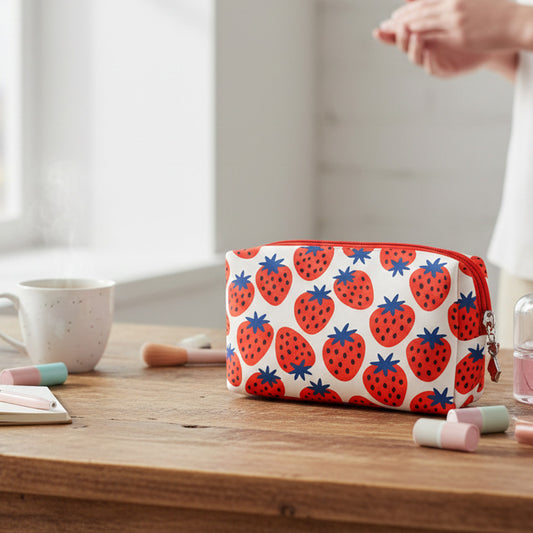Vista en uso del neceser pequeño rectangular de polipiel con fresas