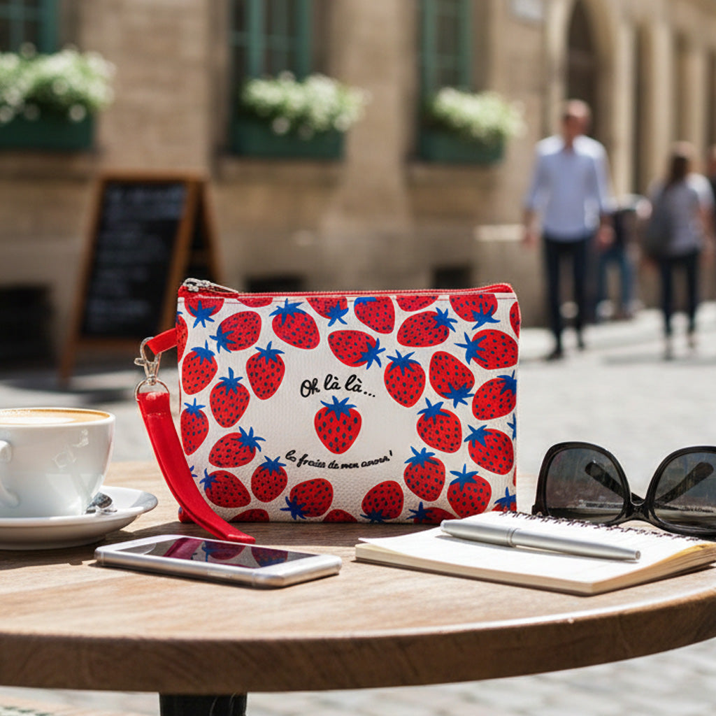 Neceser de polipiel con fresas en uso