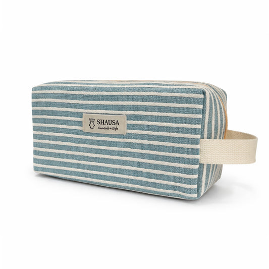Neceser de viaje rectangular rayas azul con asa lateral