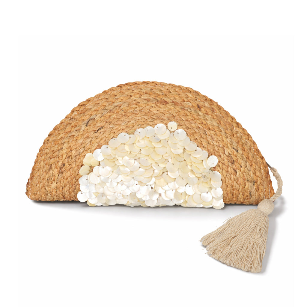 Neceser de yute con lentejuelas y borla