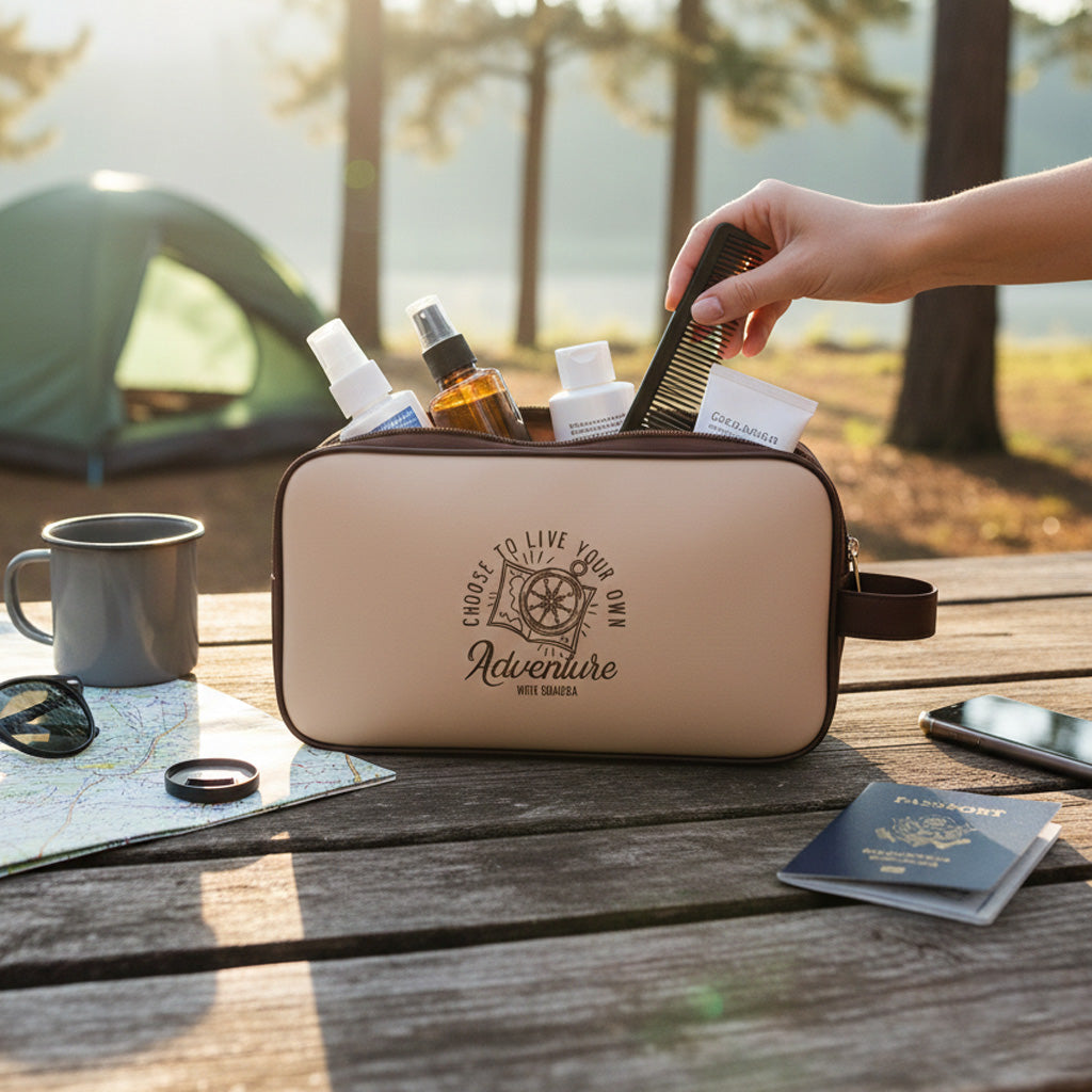 Neceser doble cremallera beige