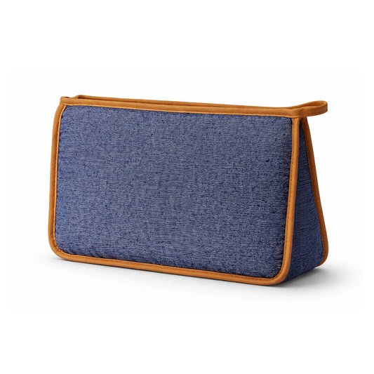 Neceser azul con ribete camel