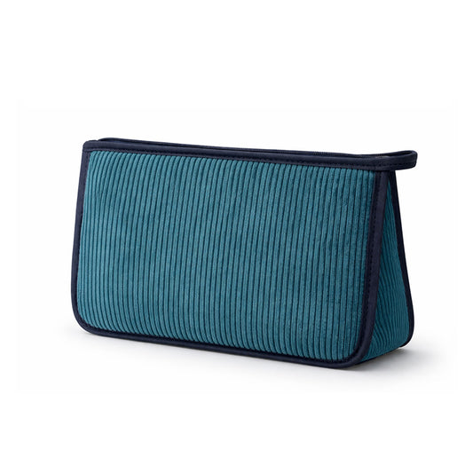 Neceser de pana verde con ribete azul marino