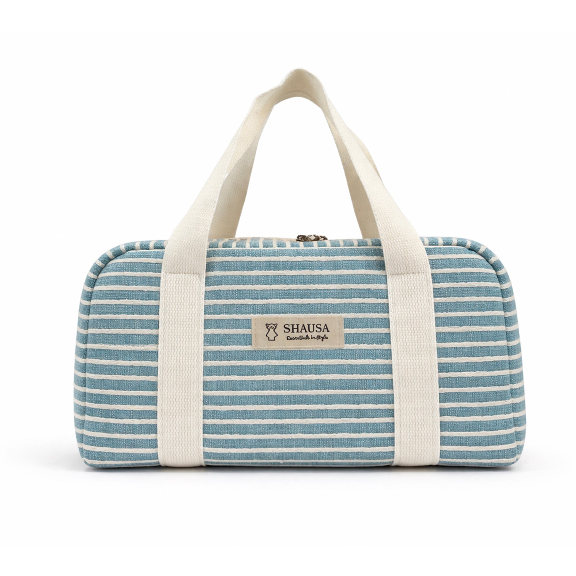 Bolsa neceser de viaje rayas azul y blanco con asas de algodón estilo marinero