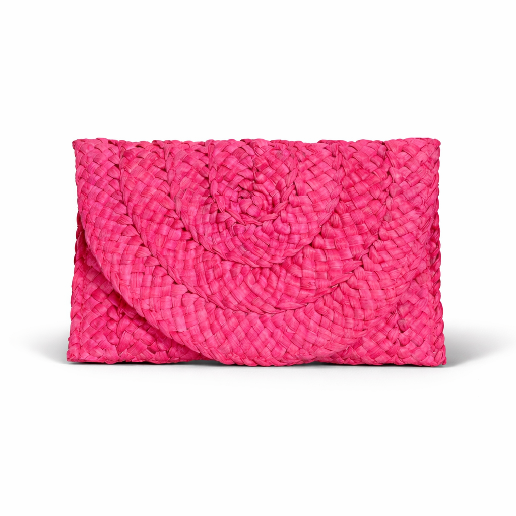 Neceser de rafia fucsia tejido a mano