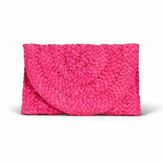 Neceser de rafia fucsia tejido a mano