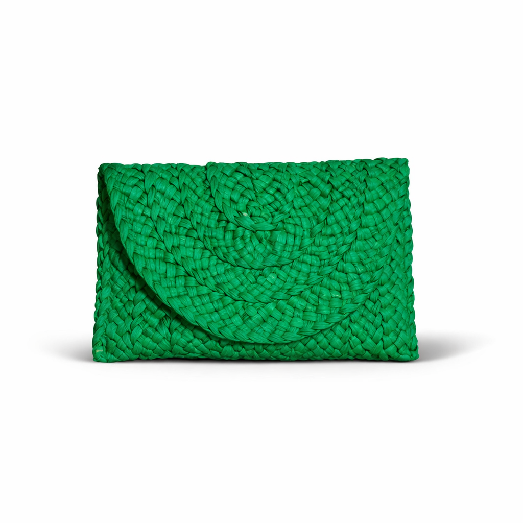 Neceser de rafia verde tejido a mano