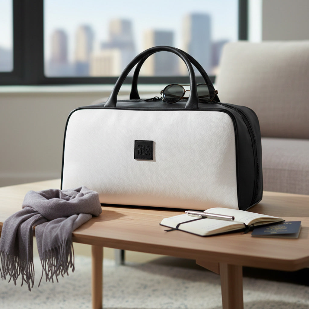 Bolso blanco y negro rectangular en look elegante