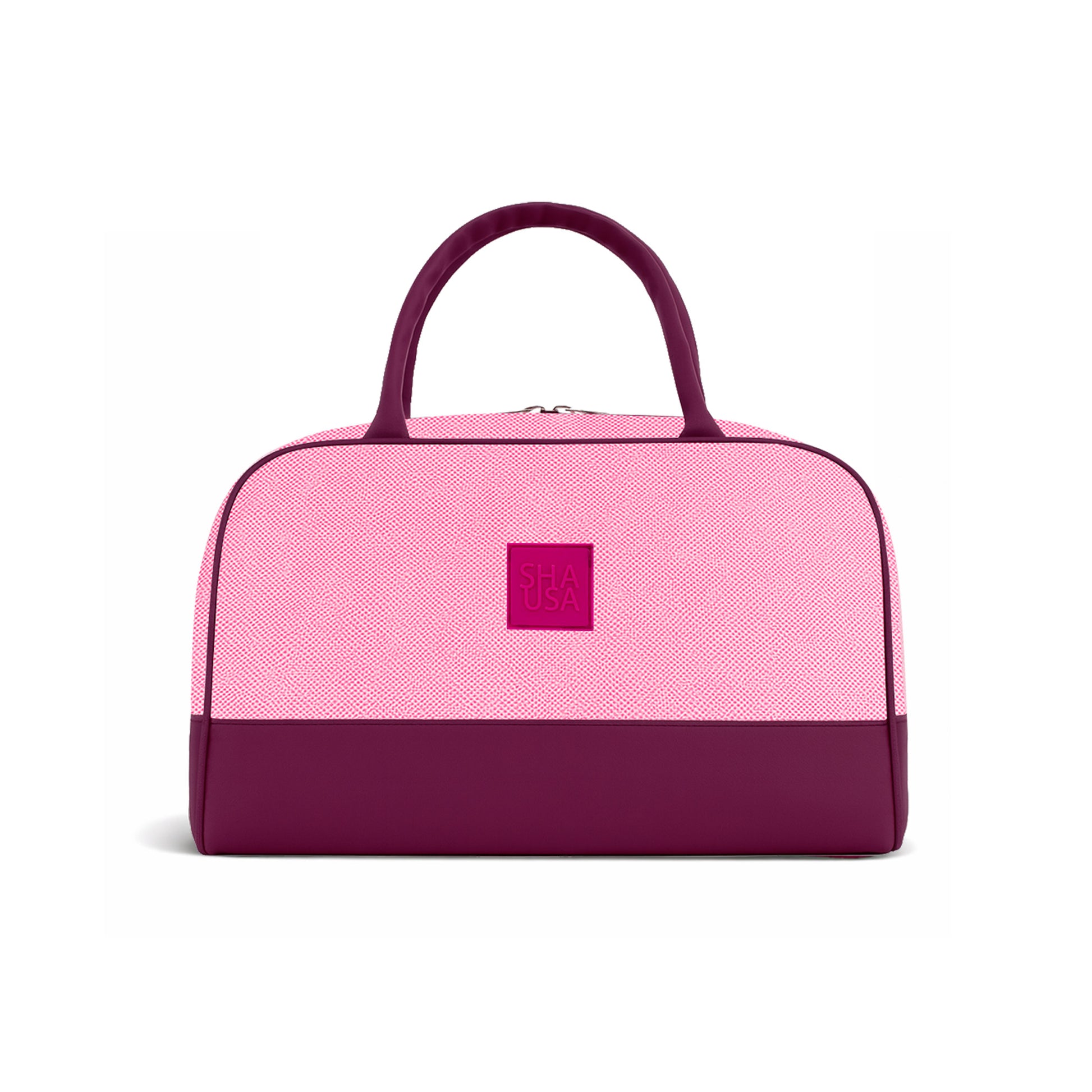Bolso estructurado bicolor rosa y uva con asas