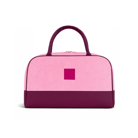 Bolso estructurado bicolor rosa y uva con asas