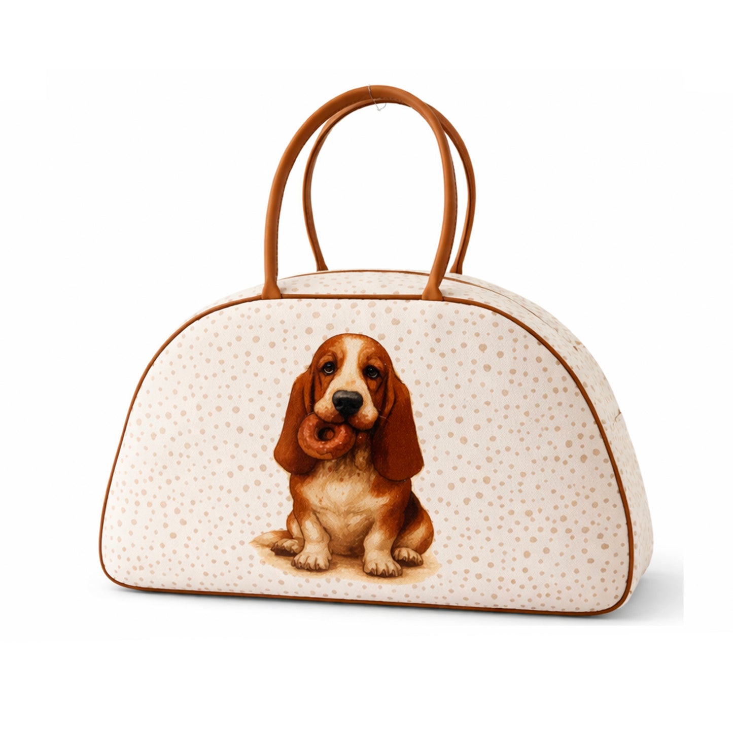 Bolso de fin de semana estampado con perro y lunares