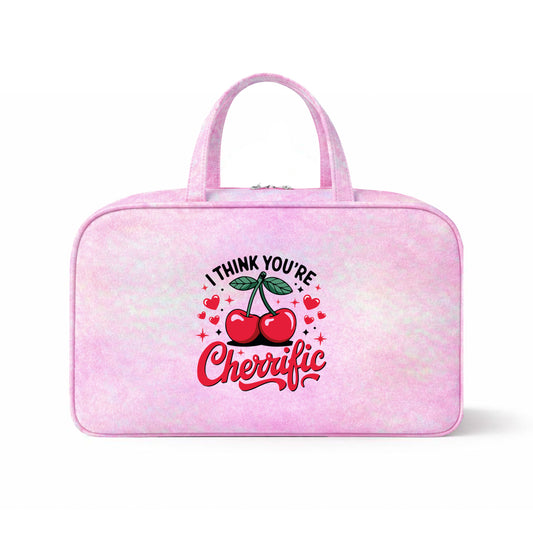 Bolso de fin de semana iridiscente rosa con diseño Cherrific