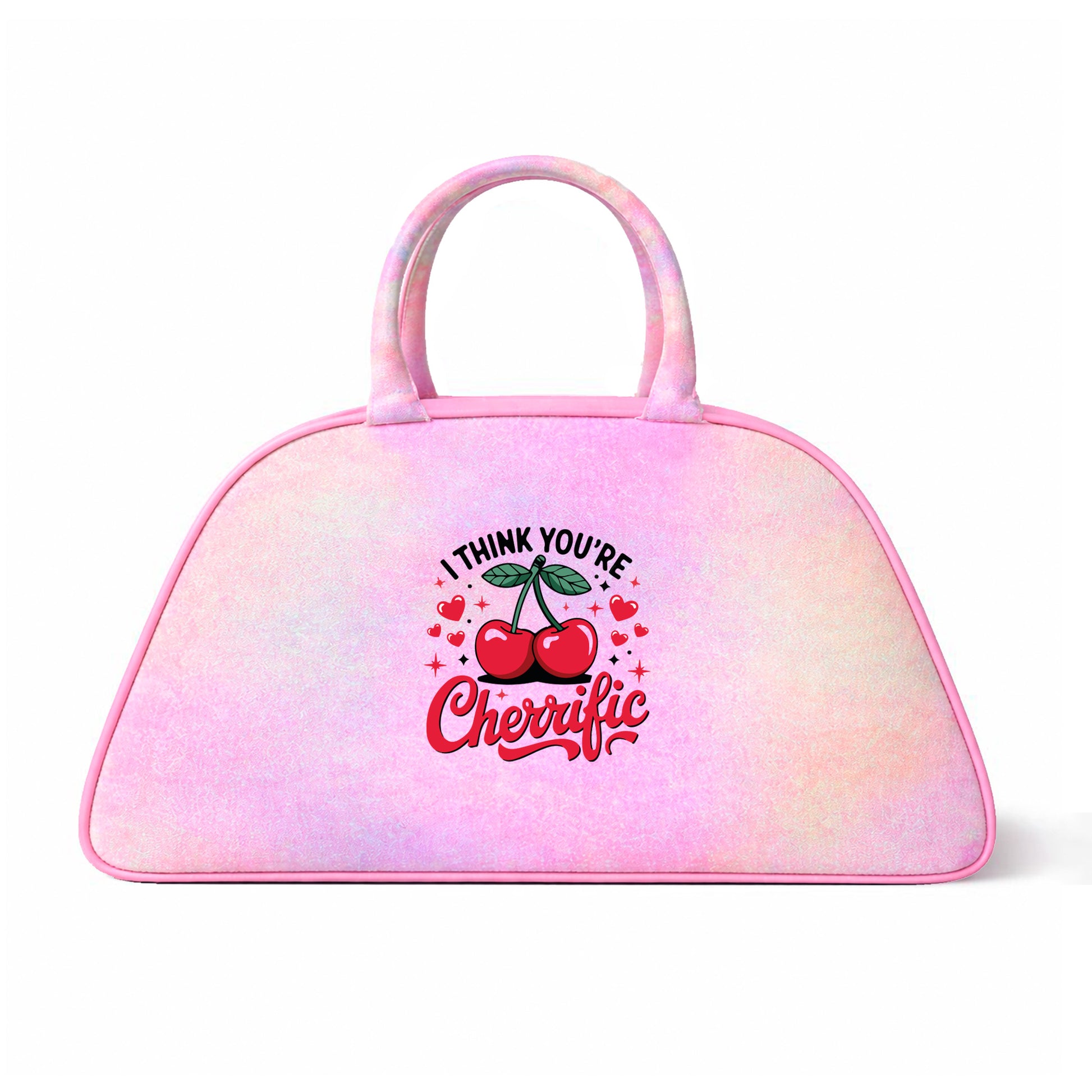 Bolso de fin de semana iridiscente rosa con diseño Cherrific