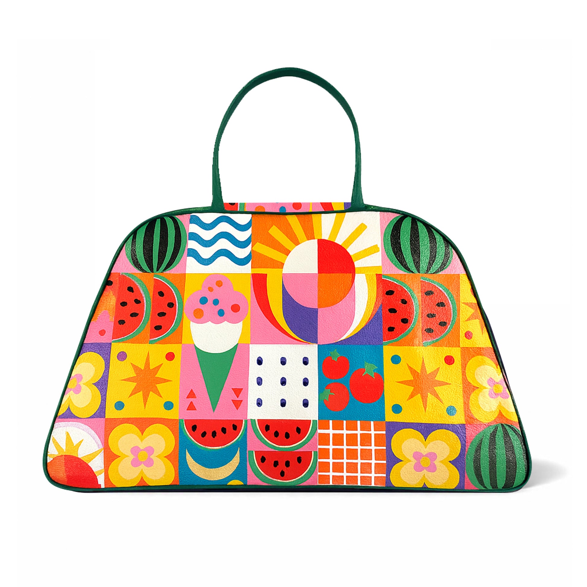 Bolso grande fin de semana estampado multicolor con asas verdes