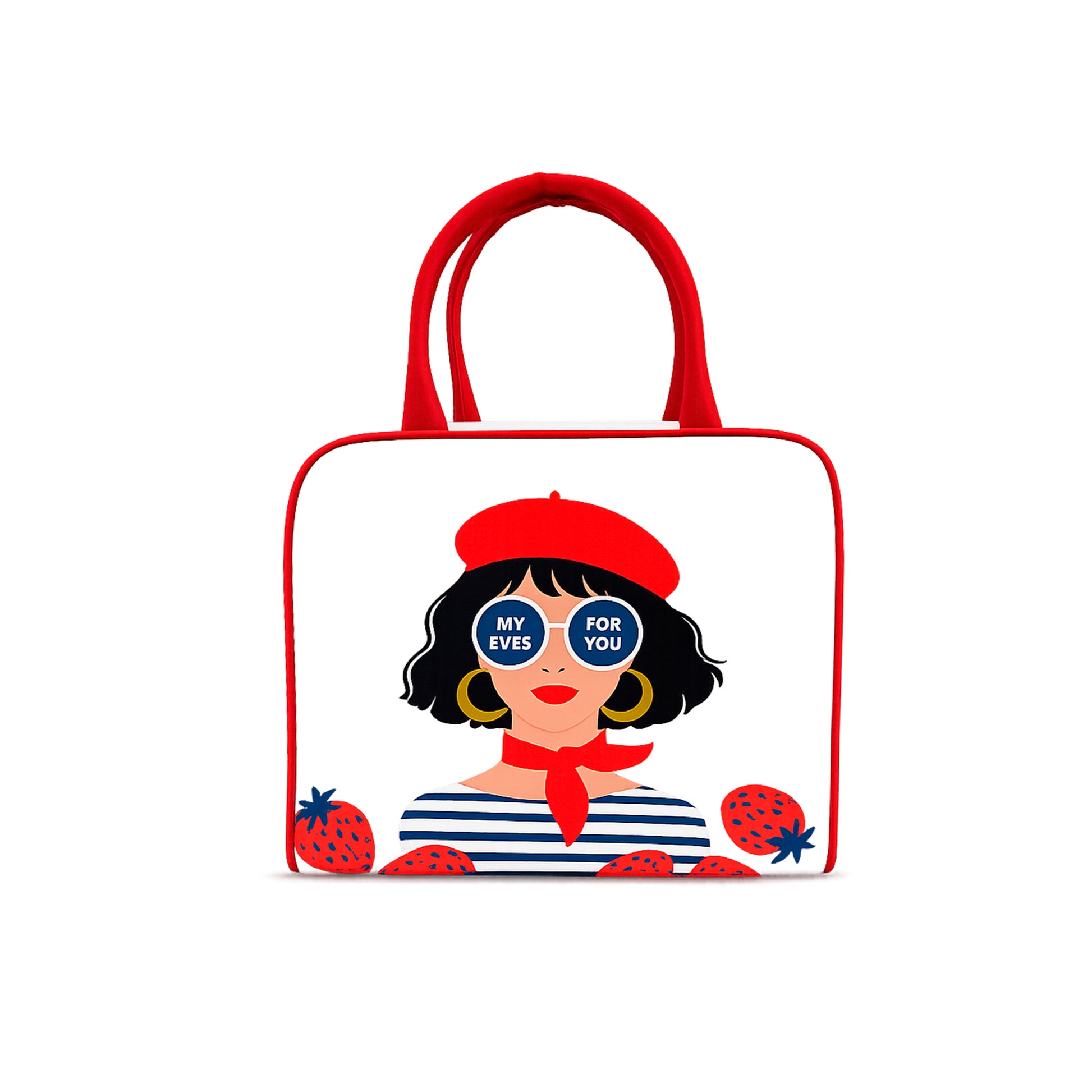 Bolso de mano de polipiel ilustrada con fresas