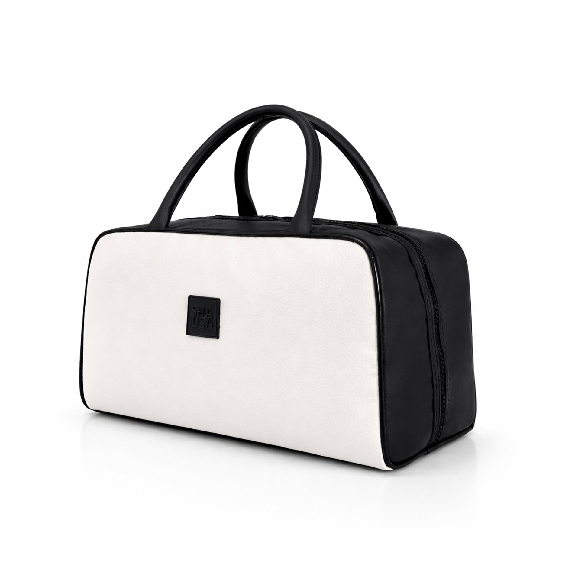Bolso elegante rectangular blanco perlado y negro