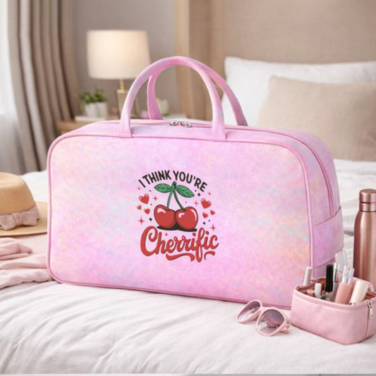 Bolso rectangular iridiscente rosa Cherrific en uso