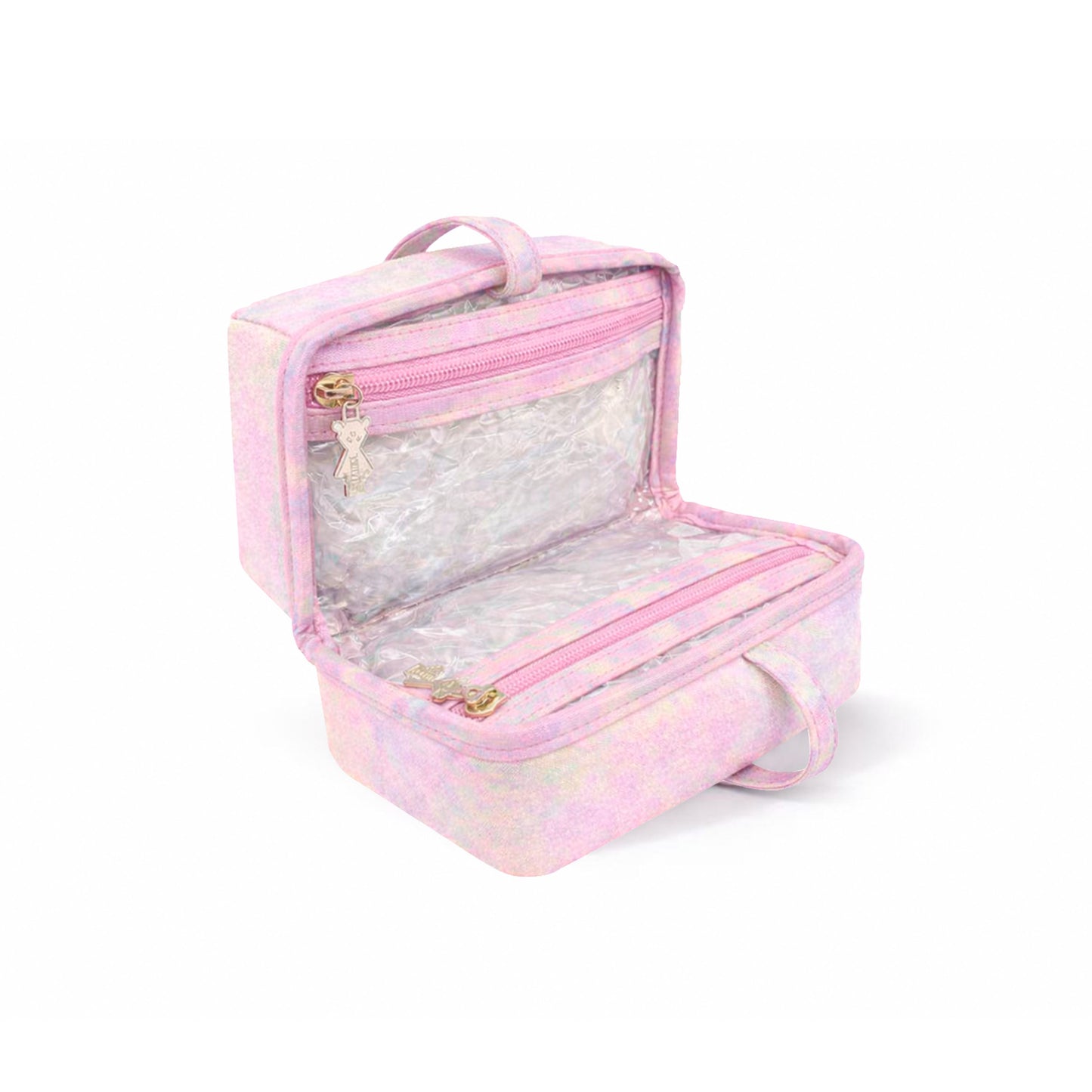 Detalle del acabado iridiscente del neceser Cherrific
