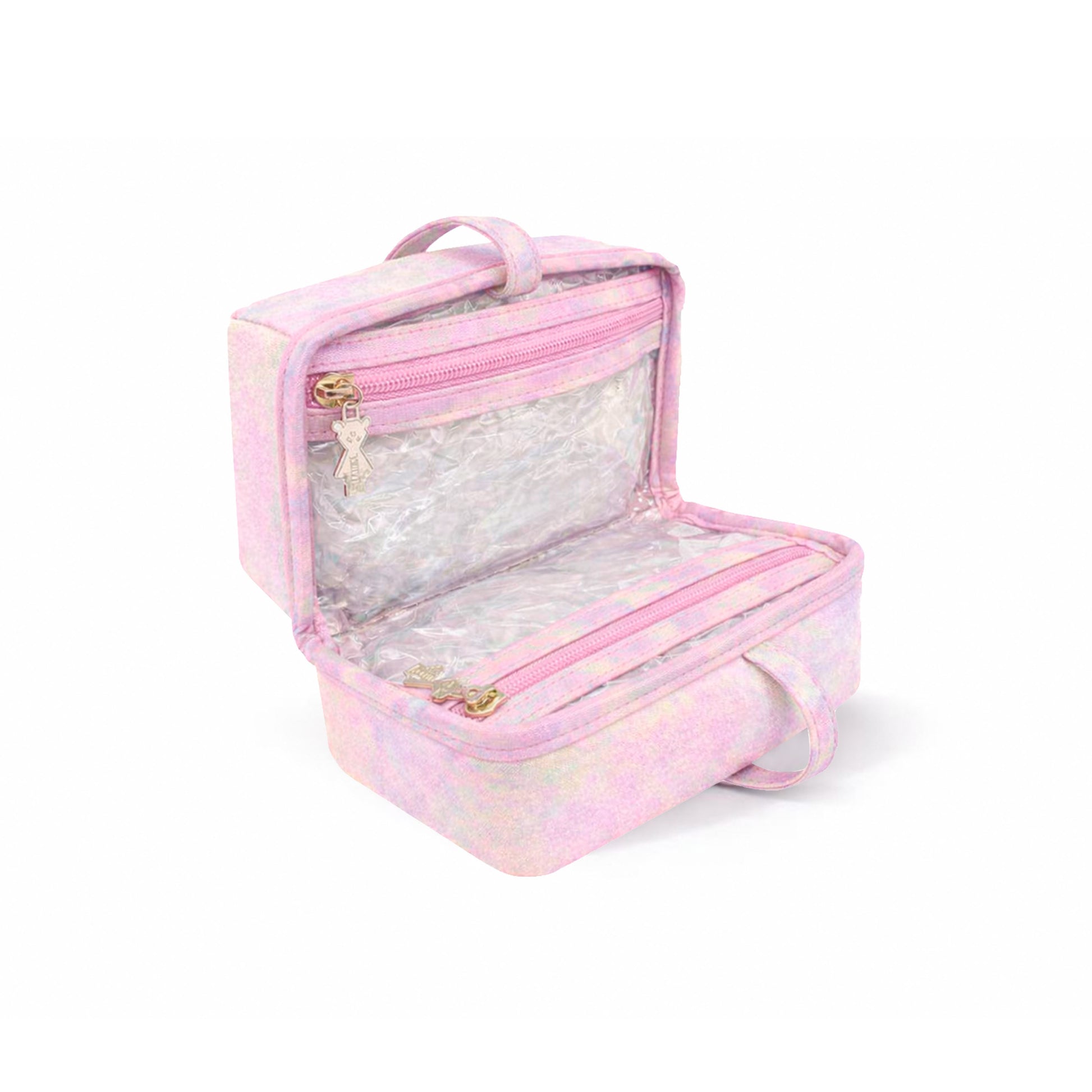 Detalle del acabado iridiscente del neceser Cherrific