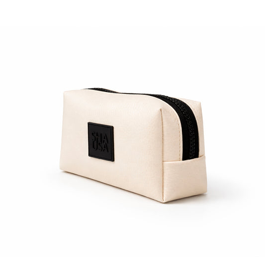 Mini neceser blanco perlado en polipiel con cierre negro