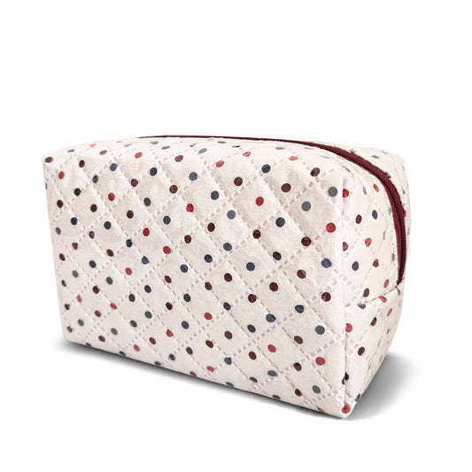 Neceser acolchado de algodón plastificado con rombos y lunares multicolor