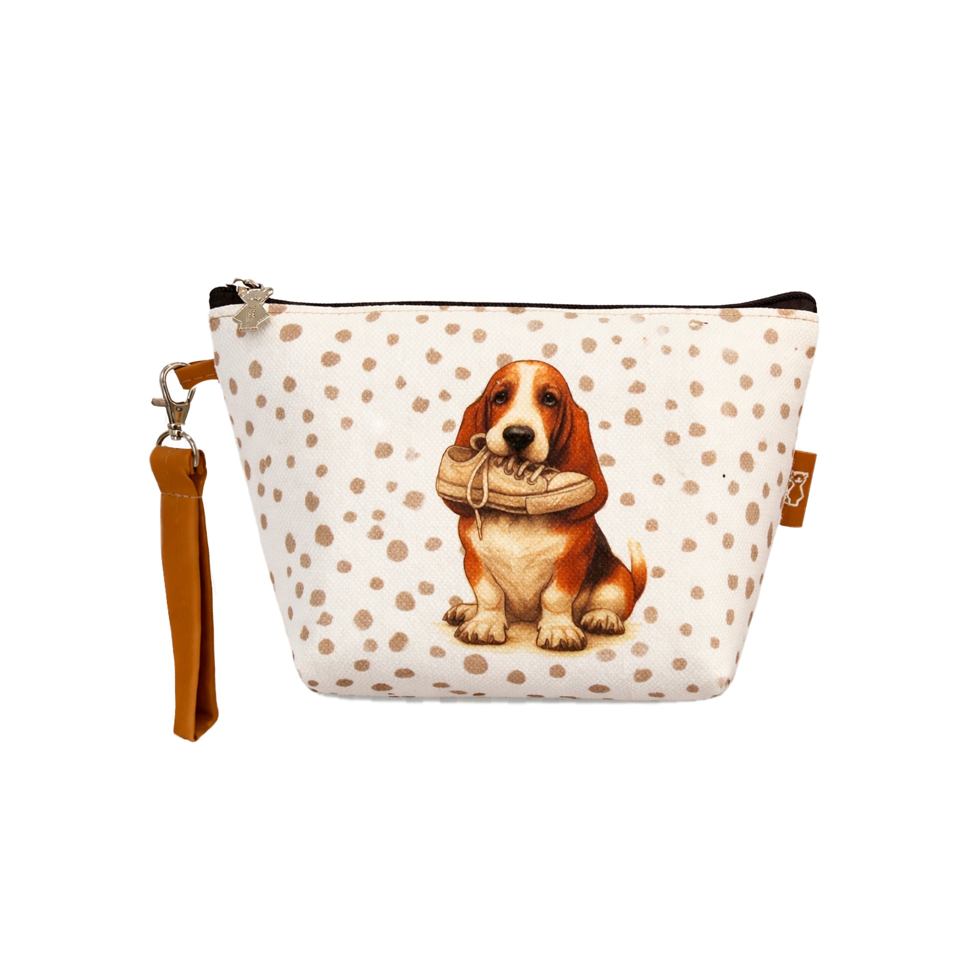 Neceser estampado con perro y lunares con asa desmontable