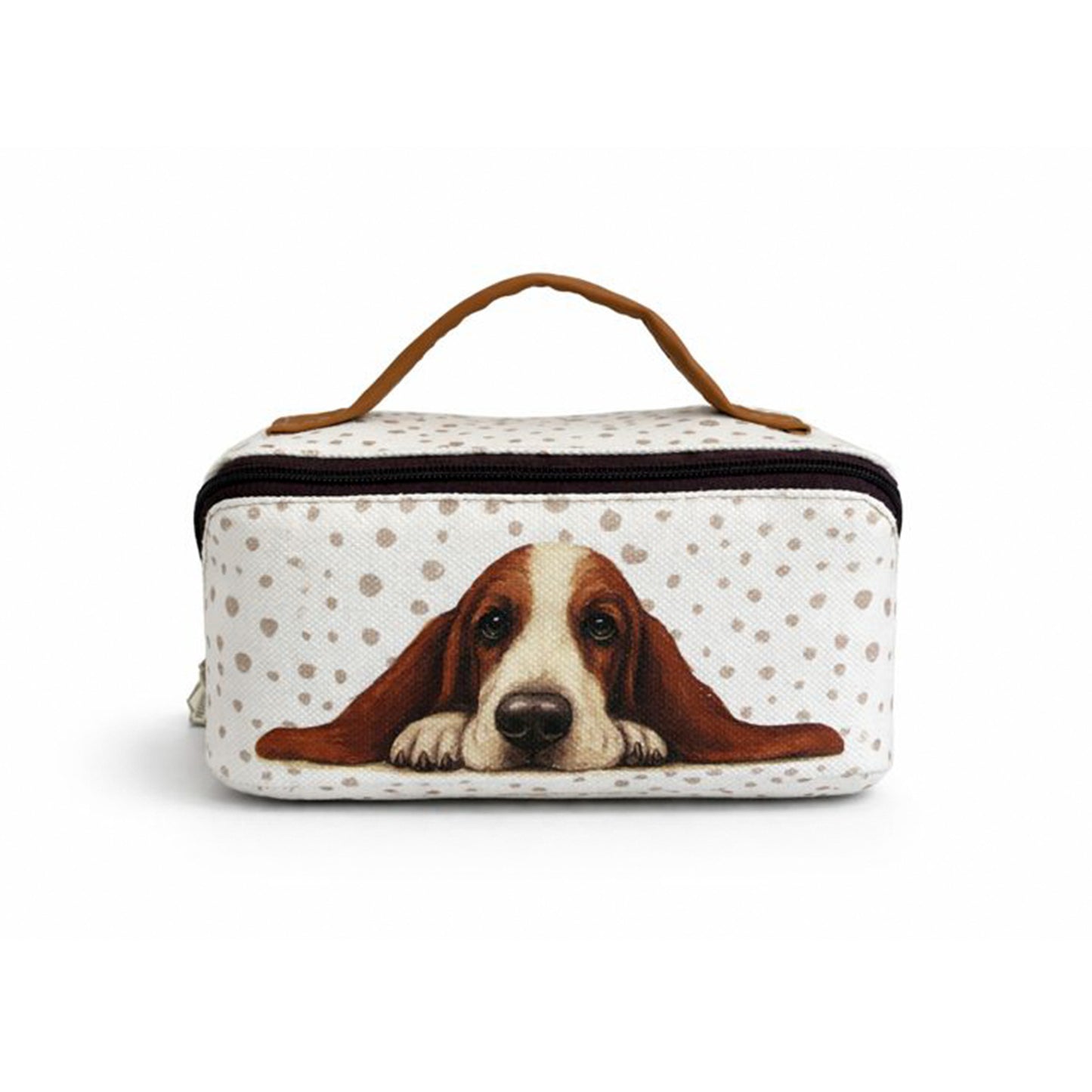 Neceser con asa estampado con perro y lunares