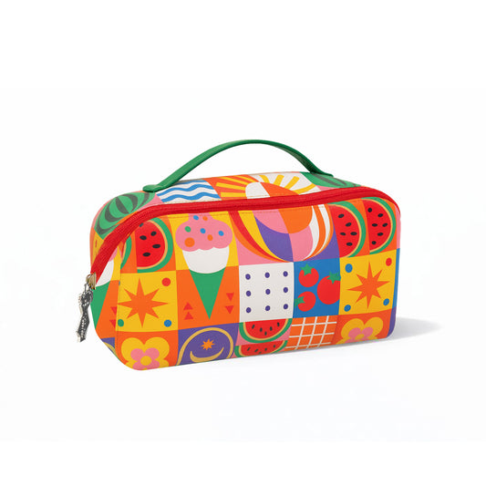 Neceser estampado multicolor con asa superior y cierre con cremallera