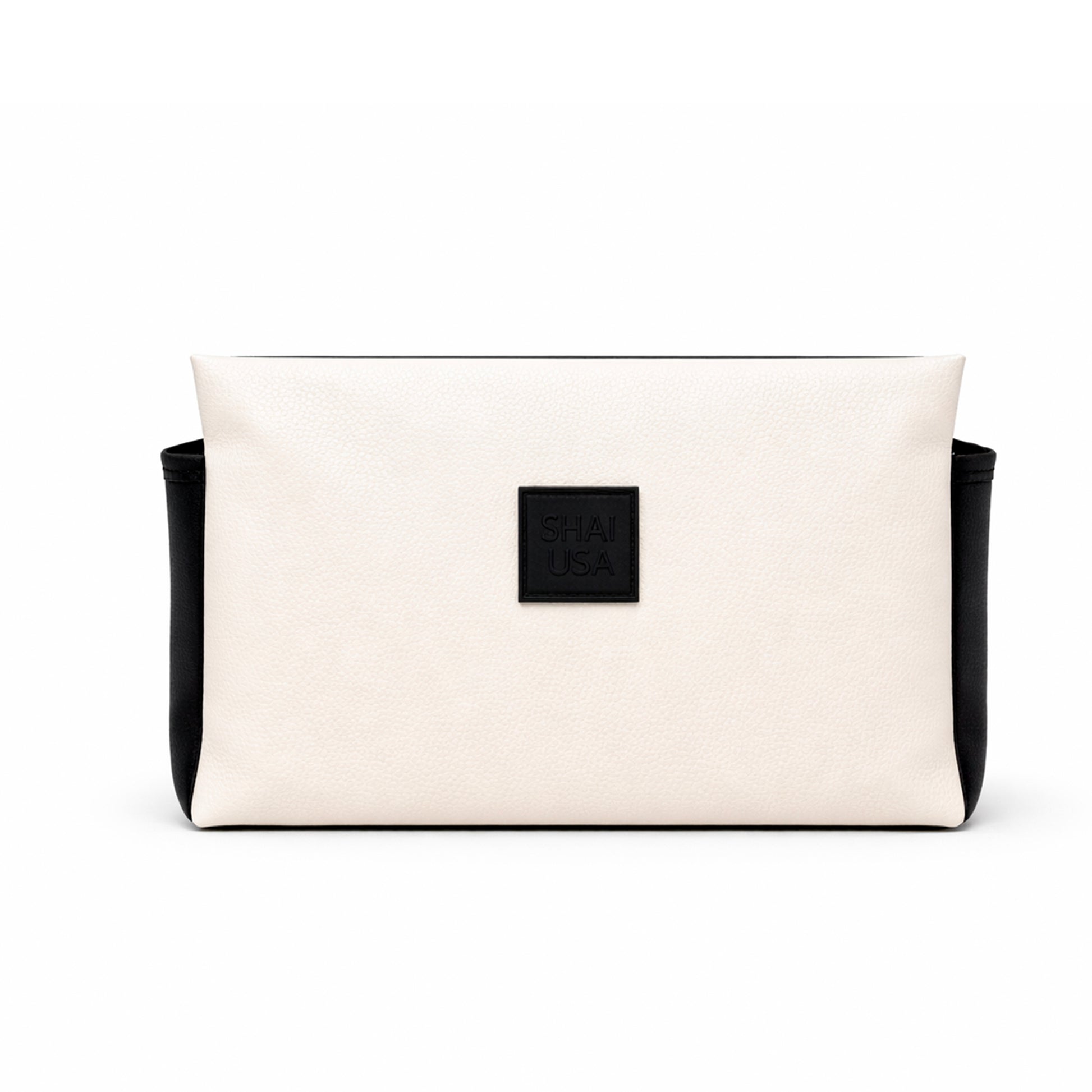 Neceser grande de polipiel blanco perlado y negro elegante