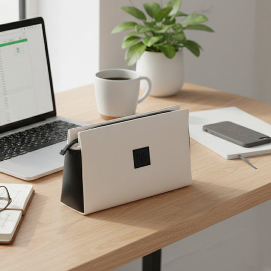 Neceser grande de polipiel usado para productos de baño y cosmética