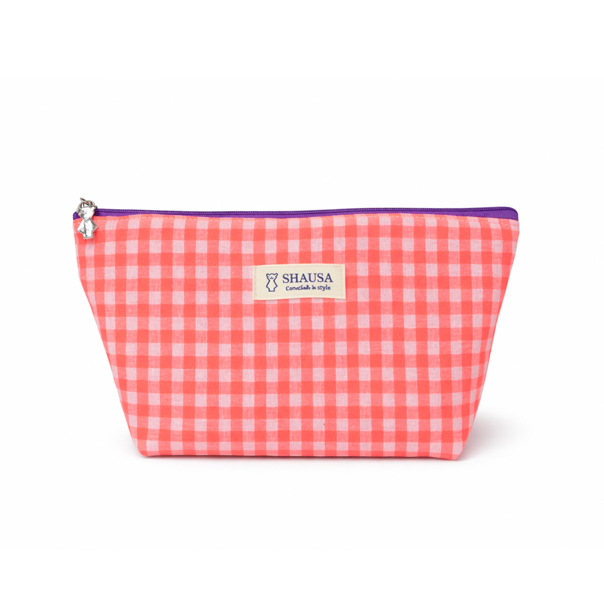 Neceser grande vichy rosa flúor y blanco