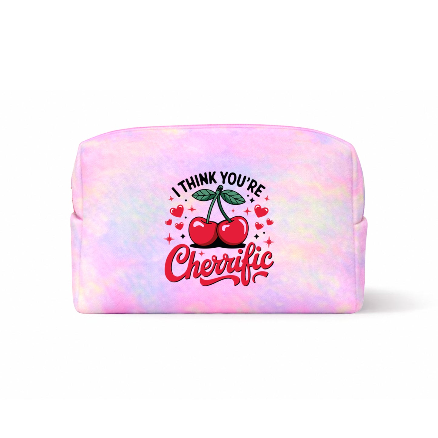 Neceser iridiscente rosa con diseño Cherrific