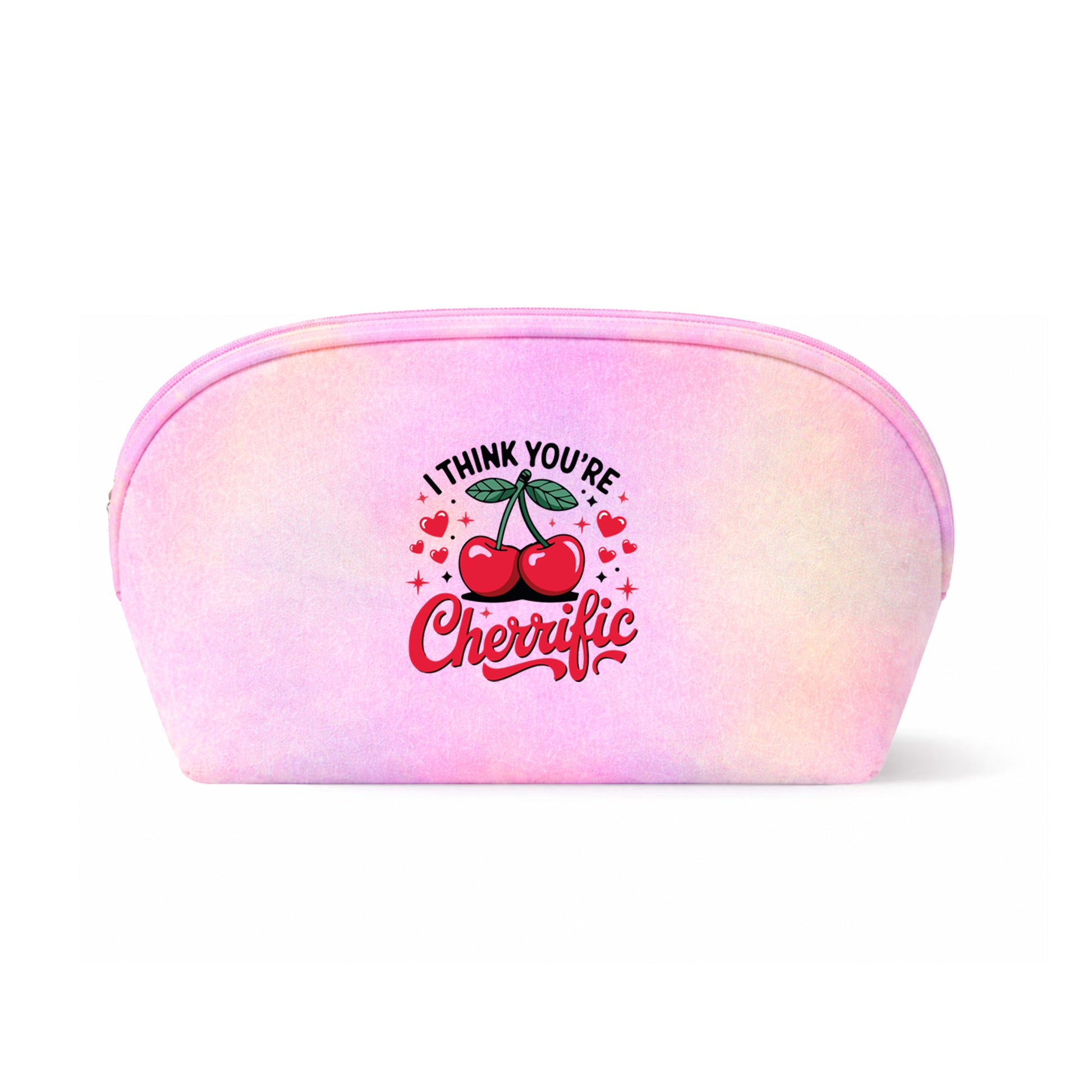 Neceser ovalado iridiscente rosa con diseño Cherrific