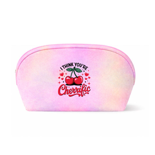 Neceser ovalado iridiscente rosa con diseño Cherrific