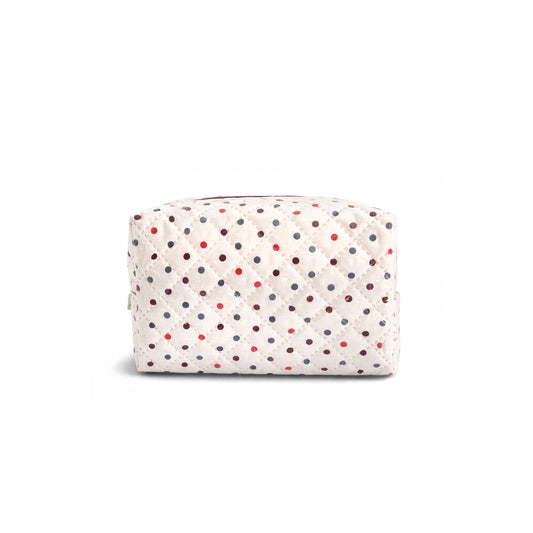 Neceser pequeño acolchado de algodón plastificado con rombos y lunares multicolor