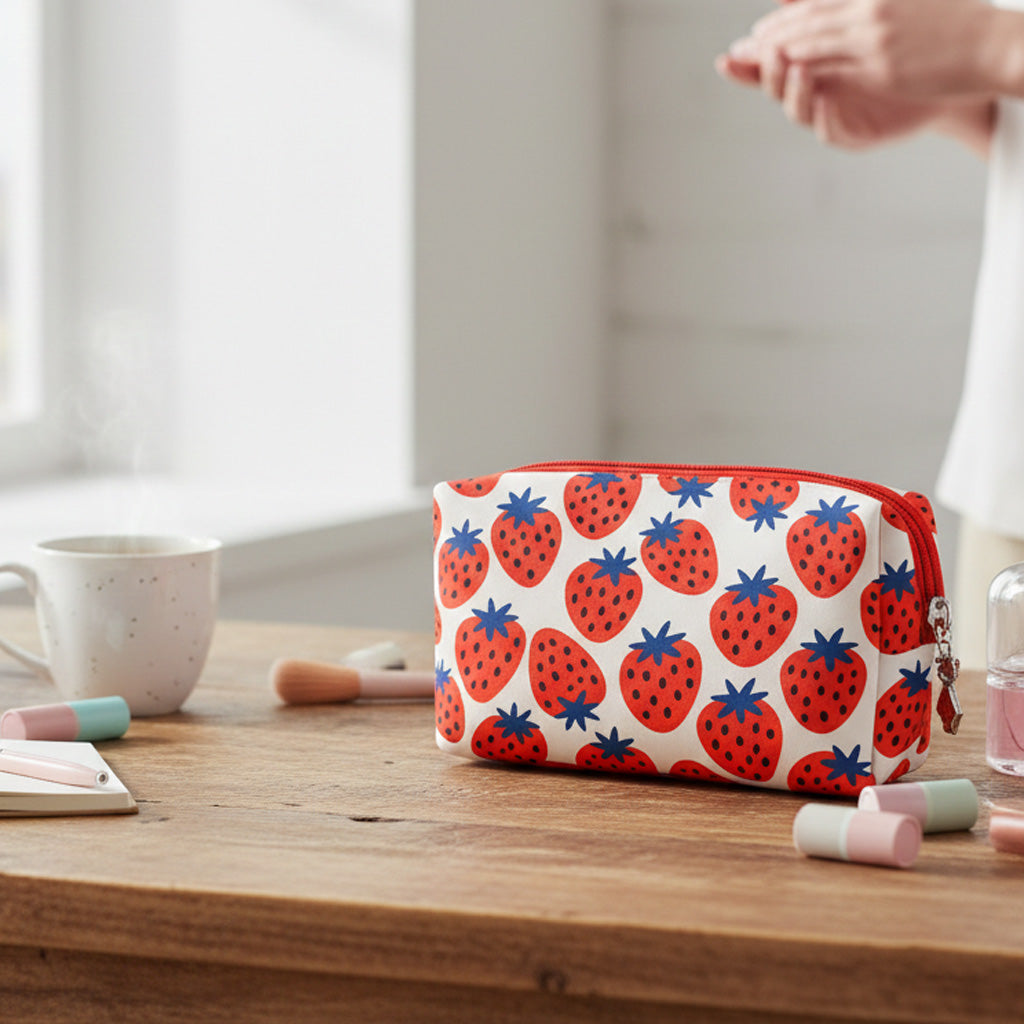 Vista en uso del neceser pequeño rectangular de polipiel con fresas