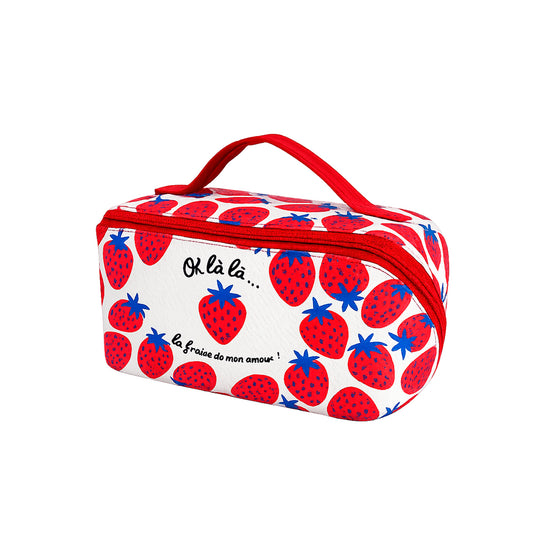 Neceser de polipiel estampado de fresas con asa superior