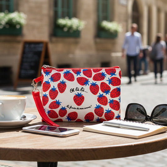 Neceser de polipiel con fresas en uso