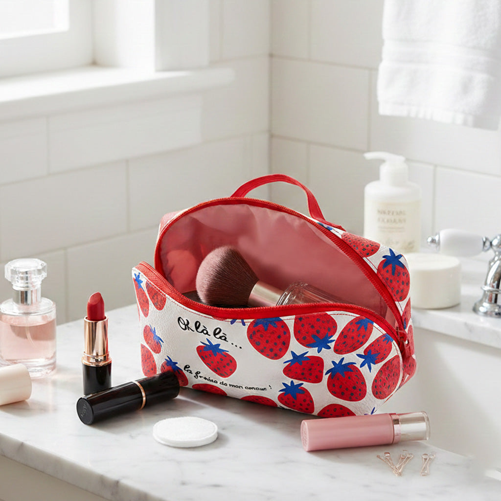 Neceser de polipiel con fresas en uso